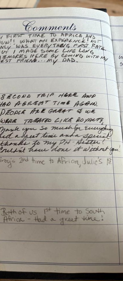 Comments from the Marula Game visitors' book