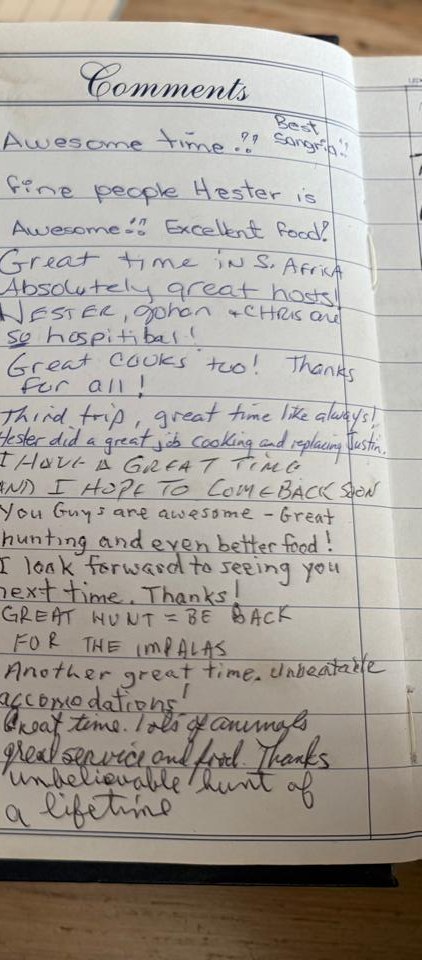 Comments from the Marula Game visitors' book
