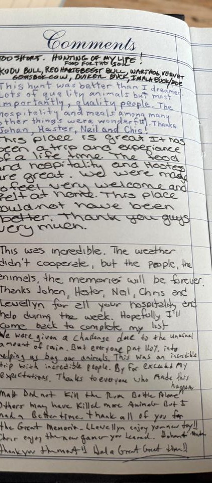 Comments from the Marula Game visitors' book