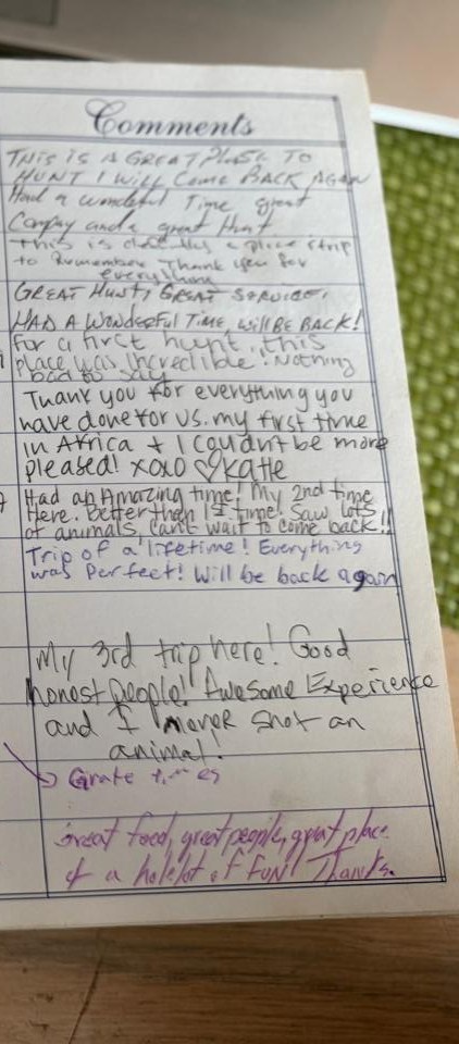 Comments from the Marula Game visitors' book