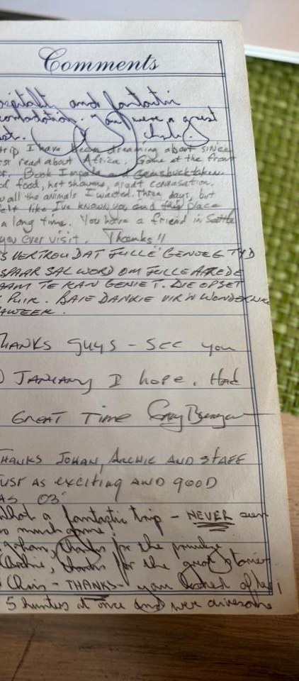 Comments from the Marula Game visitors' book