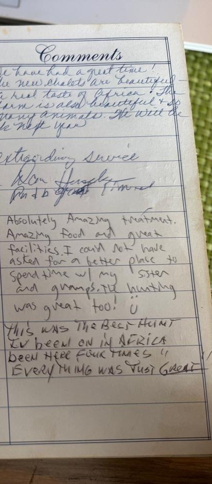 Comments from the Marula Game visitors' book