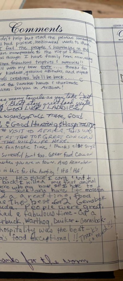 Comments from the Marula Game visitors' book