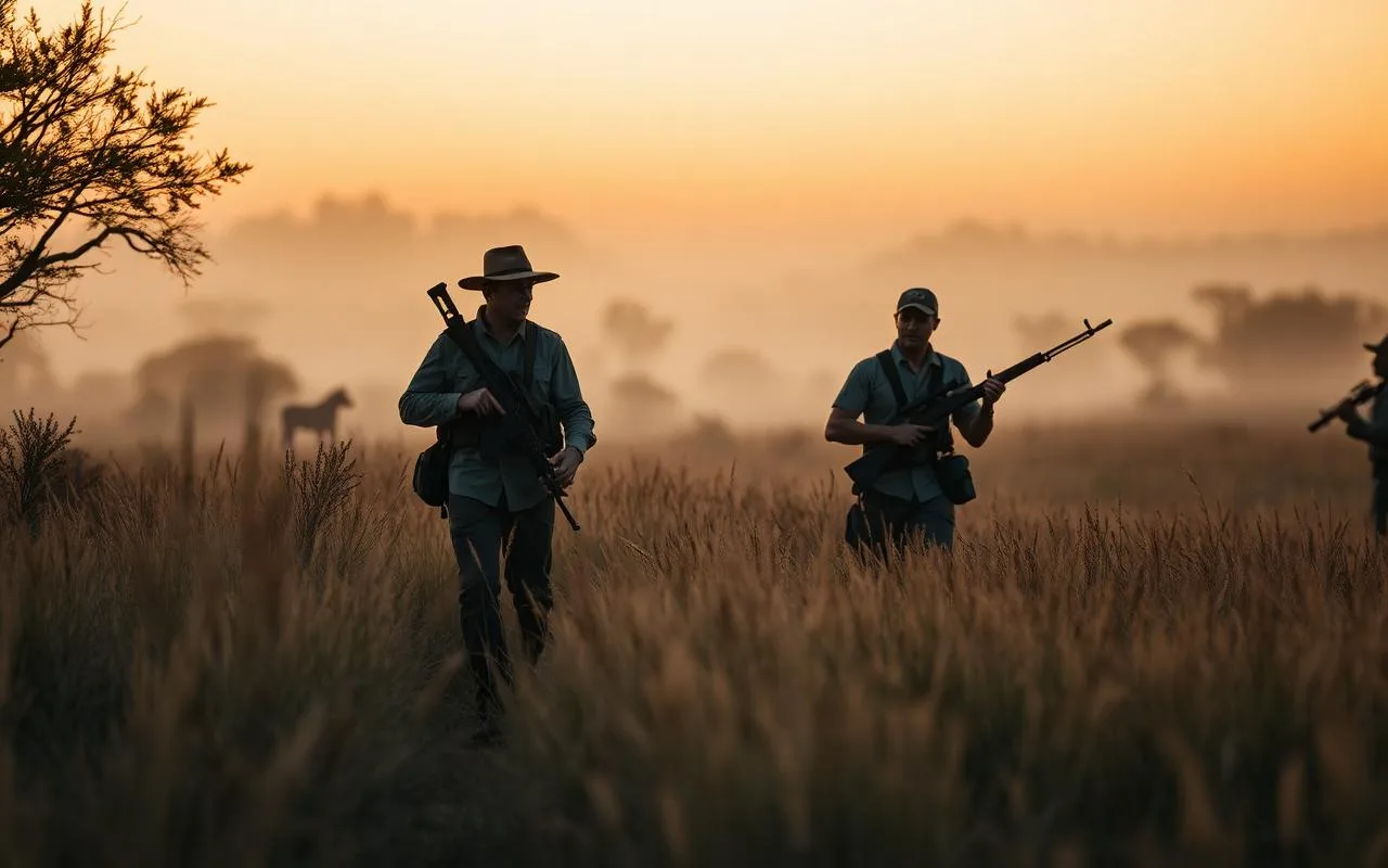 Hunter glassing the Limpopo Bushveld at first light on a fair-chase safari at Marula Game
