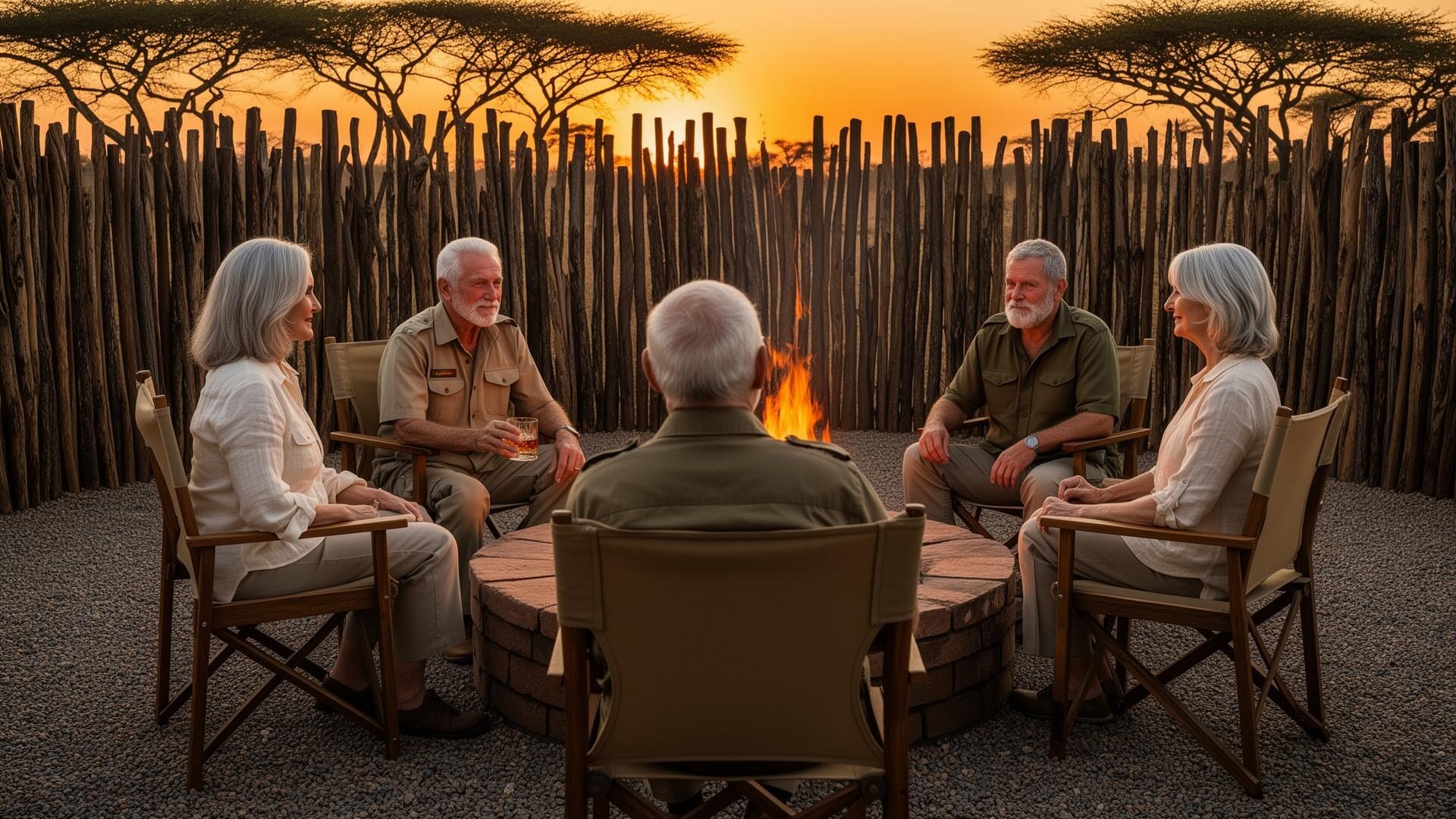 Marula Lodge firepit at dusk
