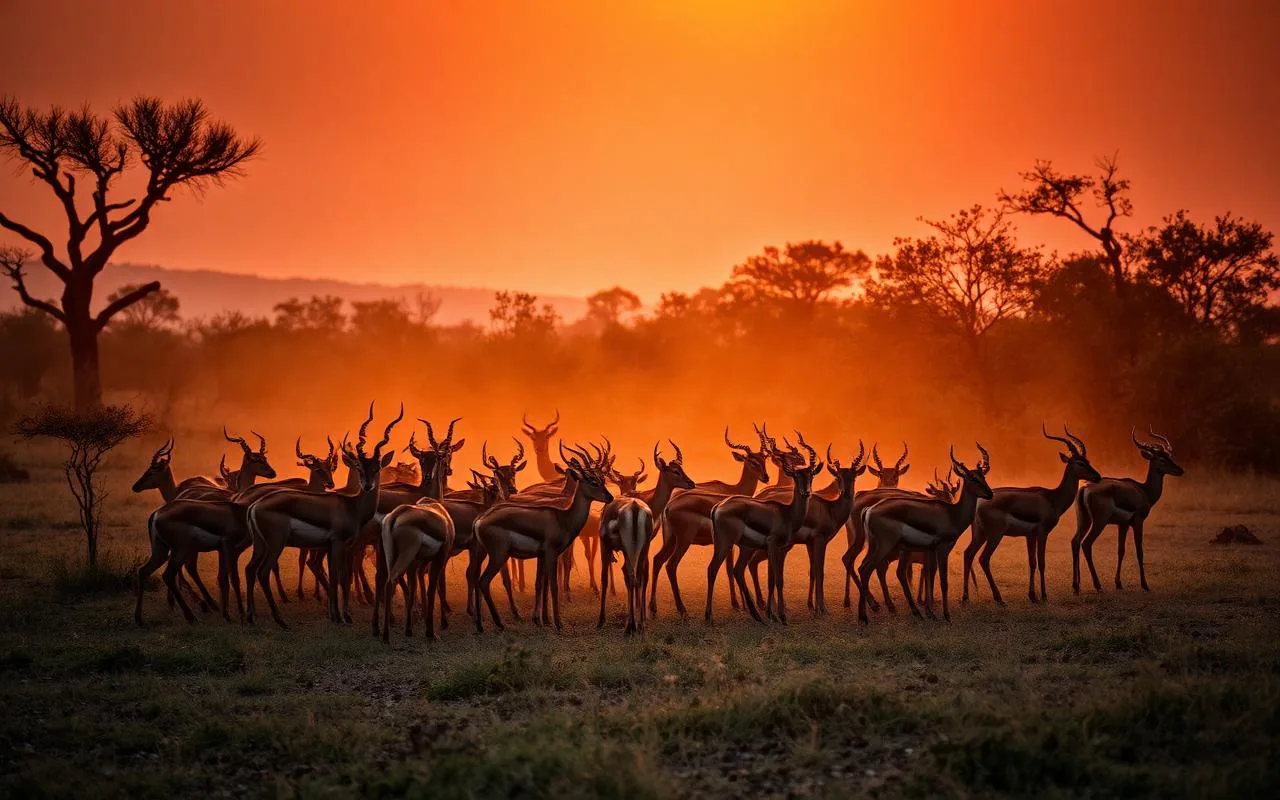 Impala herd in golden light